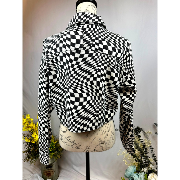 Elodie Cropped Psychedelic Mesmerizing Jacket Black & White M - Picture 8 of 11